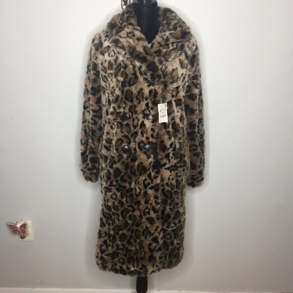 Zara Leopard Coat Long Double Breasted Medium - Picture 3 of 5